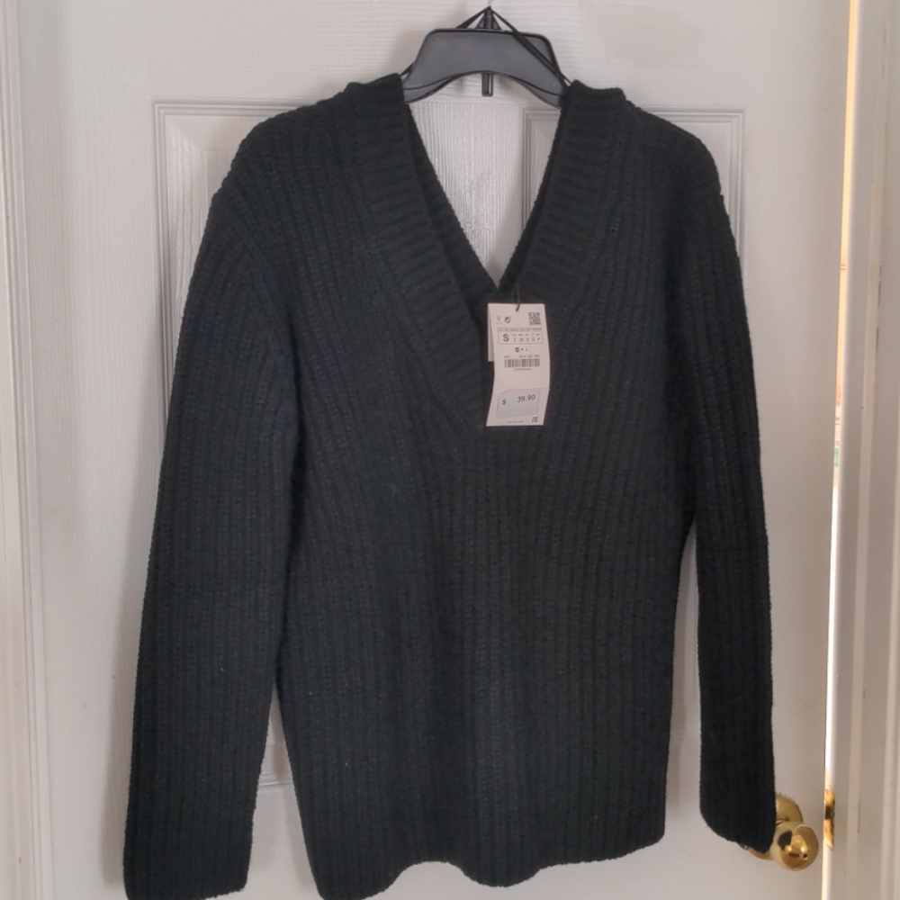 Zara Black Purl-Knit Sweater Size Small